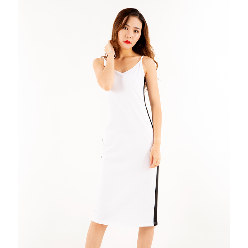 丁摩 纯棉法式设计连衣裙双色拼接裙子针织吊带裙18-17·拼接白