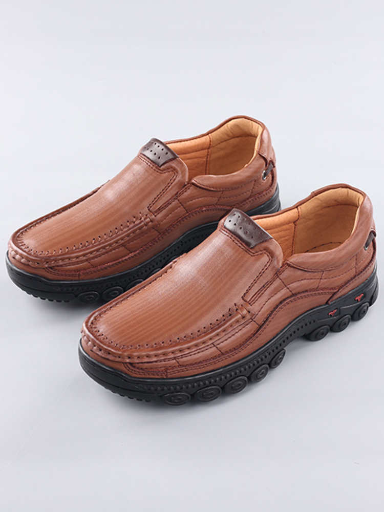 男士商务皮鞋头层牛皮厚底加绒保暖户外登山休闲鞋ZX-0046·浅棕单鞋