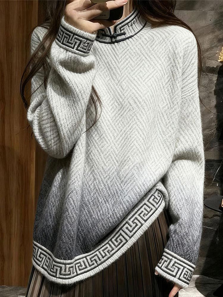 婵阅专柜高货 新中式禅意国风毛衣气质高级感宽松针织上衣·gh1180-渐变灰