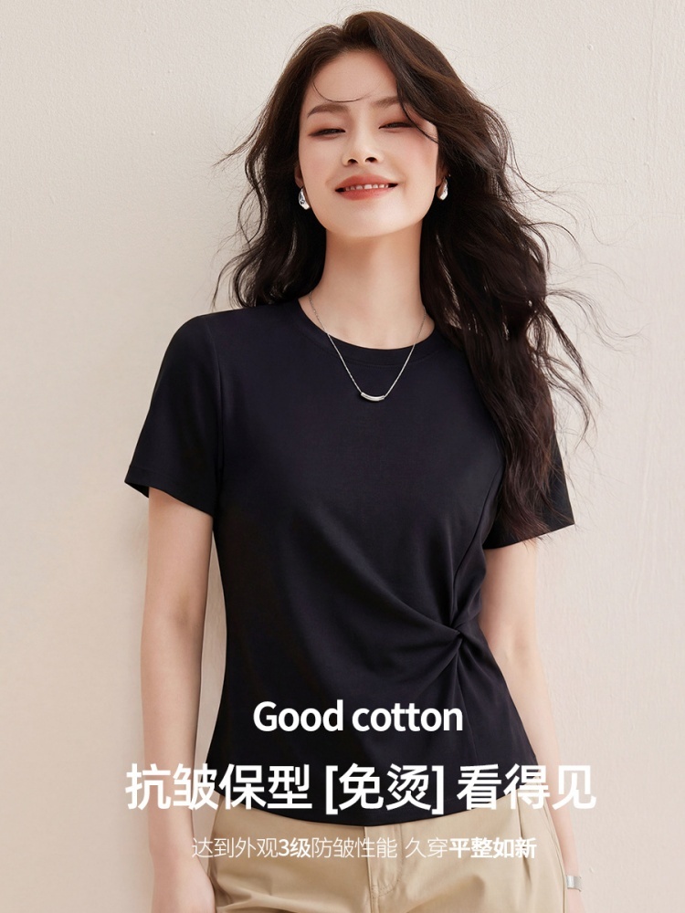 【80S丝光长绒棉】修娴修身扭结T恤W27·白色