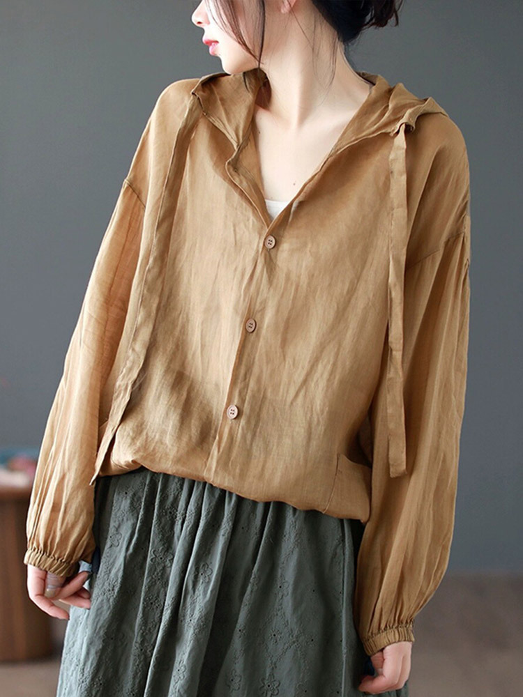 棉麻透气宽松百搭防晒连帽开衫·绿色