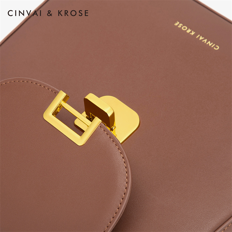 CinvaiKrose 包包潮时尚斜挎包牛皮水桶包ins小众设计女包B6232·棕色