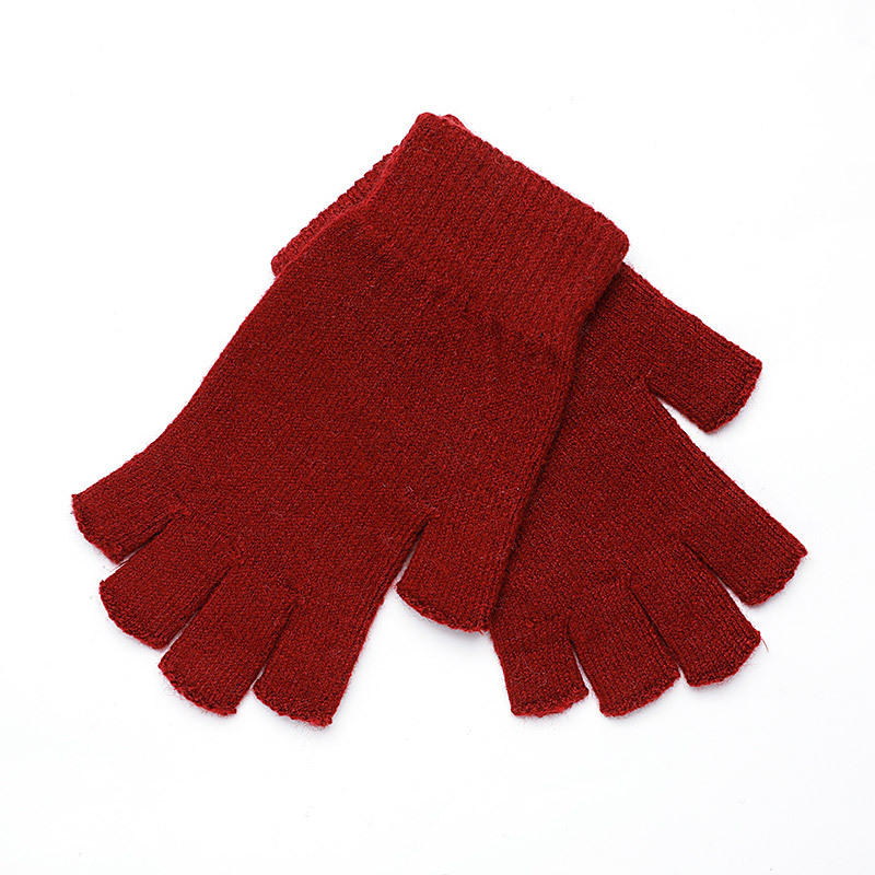 (2对4只)羊毛混纺男女同款可触屏手套·半指(浅灰色+锈红色)