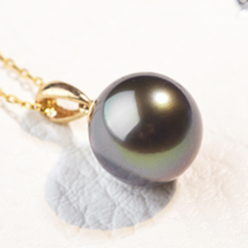 明益珠宝18K金黑珍珠吊坠9-10MM