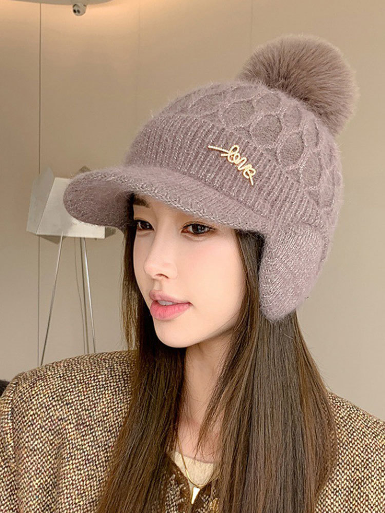 轻奢高级感兔毛防寒保暖护耳针织棒球帽·深卡其