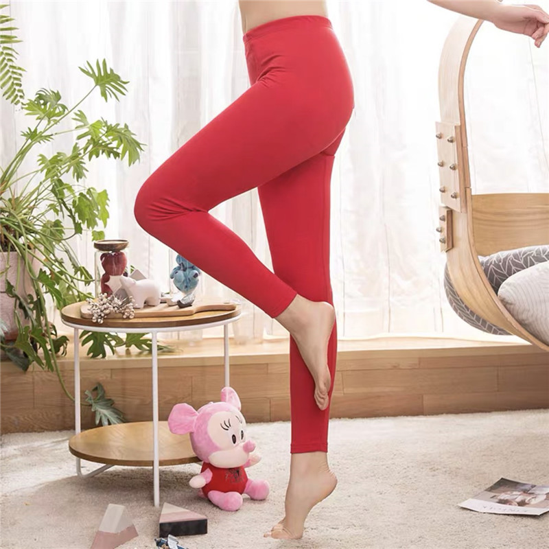纤丝鸟暖素羊毛升级版系列女士提臀护膝裤·中国红