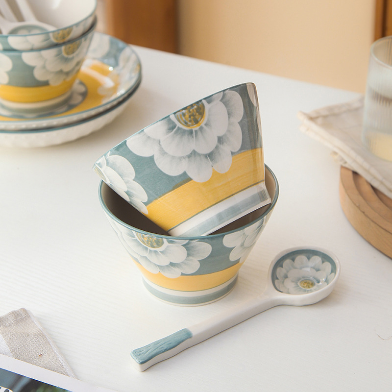 日式陶瓷高颜值5英寸梦笔生花餐具碗（4只装）
