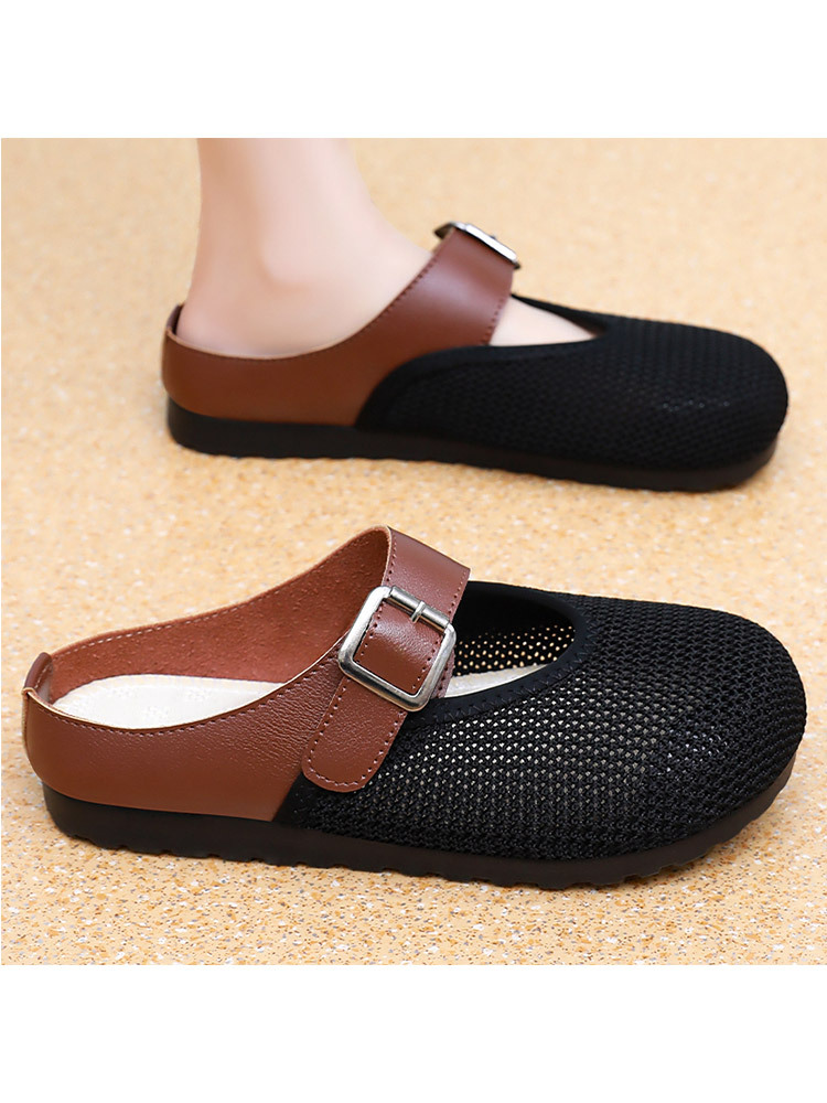 【清仓特价】时尚撞色拼接网面透气一脚蹬勃肯凉拖鞋·白色