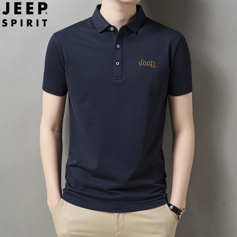 jeep2023春夏新款男士短袖POLO衫修身翻领t恤商务休闲上衣H-2302#·宝蓝色