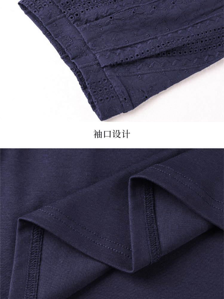 【92精梳棉】轩凌子镂空刺绣七分袖T恤XS82610107·白色