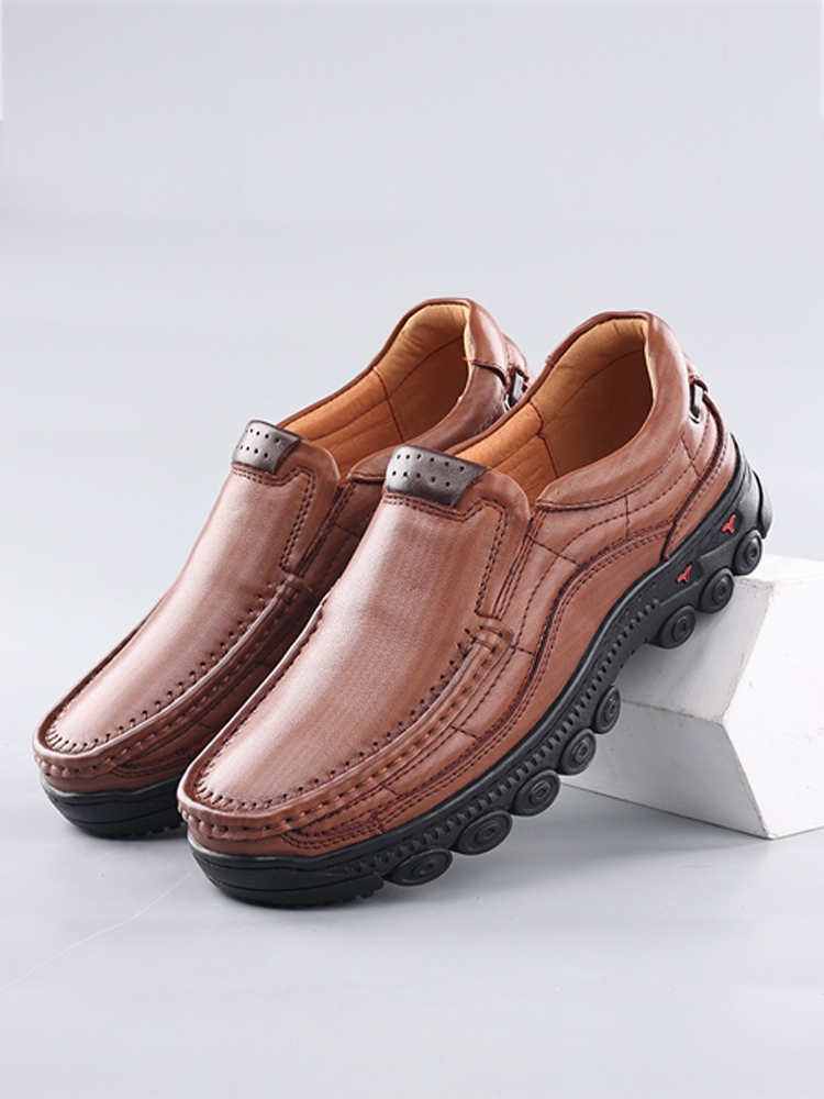 男士商务皮鞋头层牛皮厚底加绒保暖户外登山休闲鞋ZX-0046·浅棕单鞋