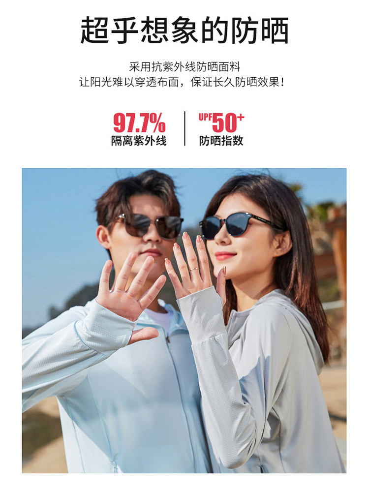 【质检防晒】男女情侣款冰丝轻薄透气户外防晒衣·男款浅蓝