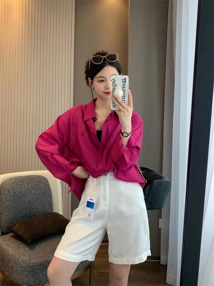 婵阅专柜高货莱赛尔纤维90天丝轻薄透气纯色长袖防晒衬衫·3155-白色
