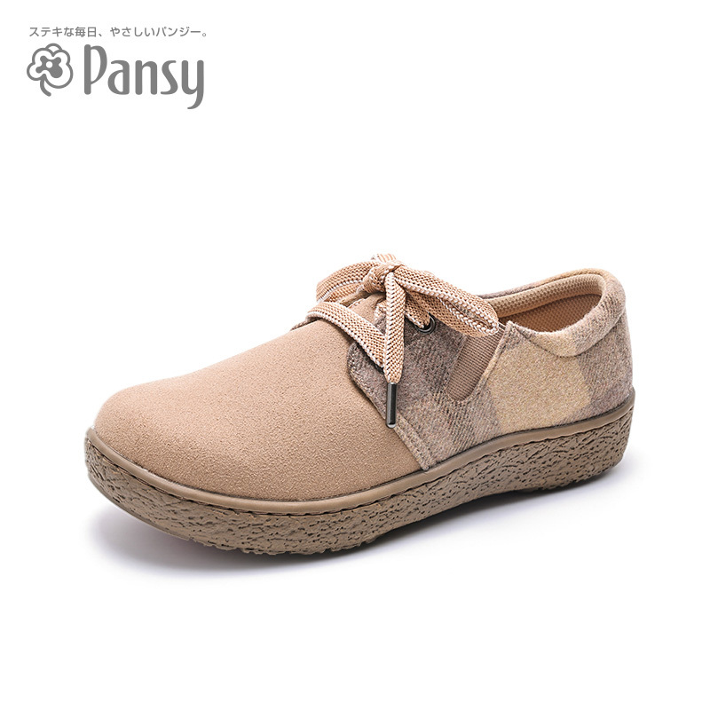 Pansy日本女鞋轻便软底防滑一脚蹬女士休闲鞋拇指外翻宽脚妈妈鞋HD4066·驼色