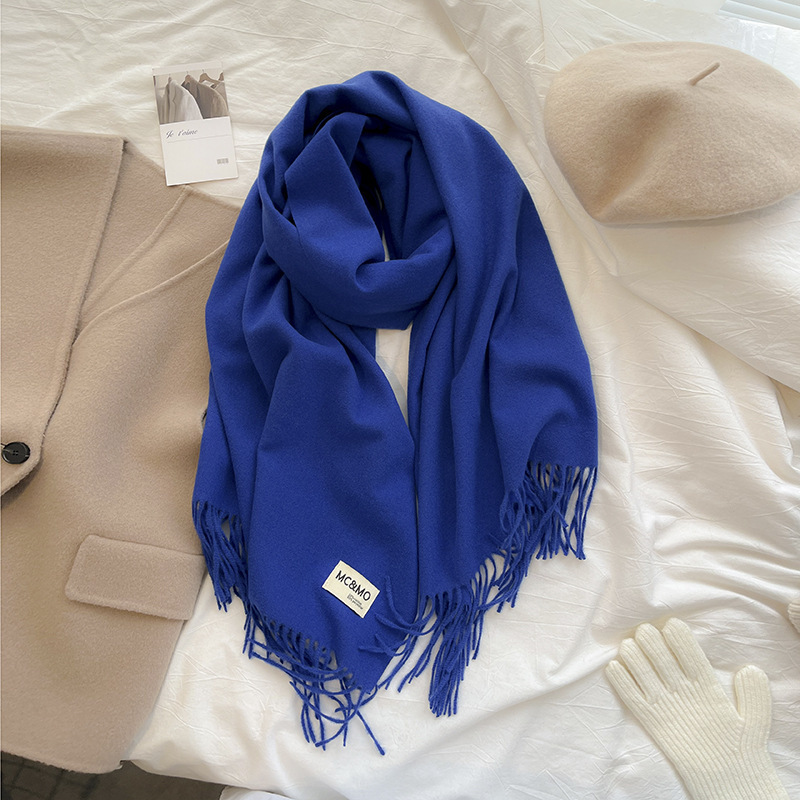 男女同款经典时尚超柔双面暖绒纯色围巾·克莱因蓝