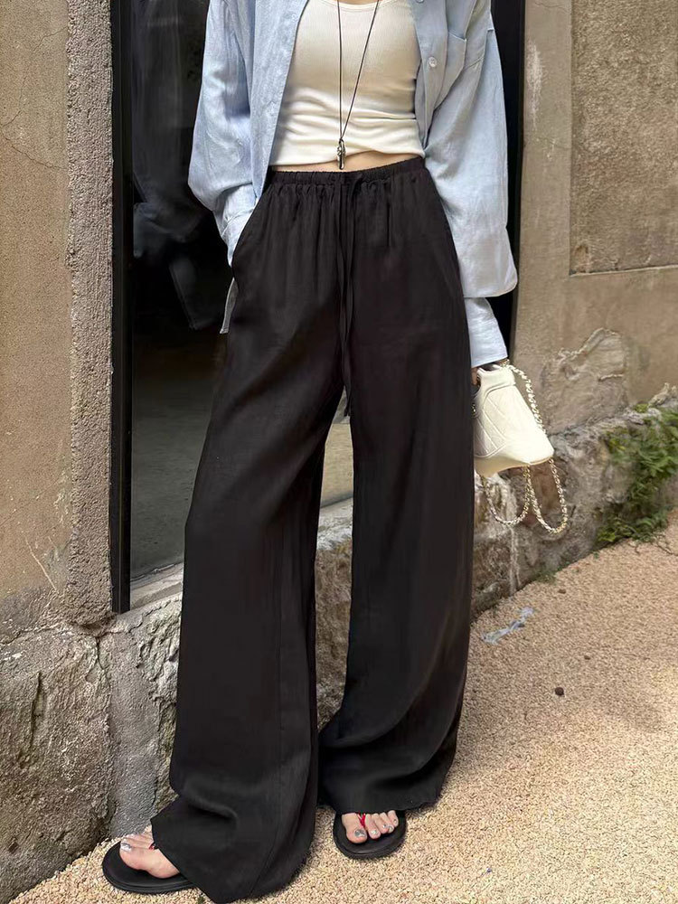 高级感老钱风棉麻透气垂感百搭显瘦阔腿裤·黑色