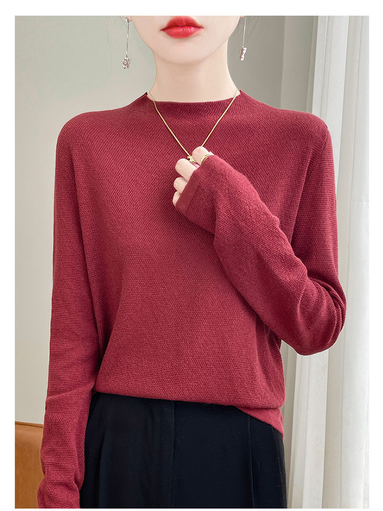 精纺羊毛半高领简约百搭纯色针织上衣·米色