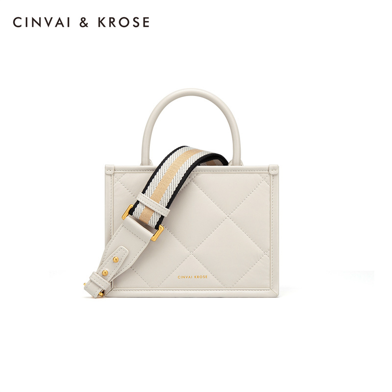 CinvaiKrose 包包女新款潮斜挎包女手提包百搭单肩包女包C6254·米白色