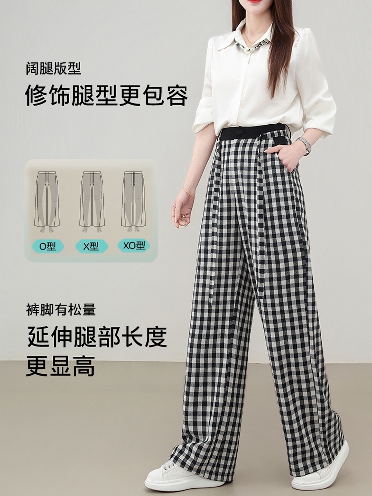 【大牌代工厂出品】和顺圣轻薄亚麻格阔腿裤26038·黑白