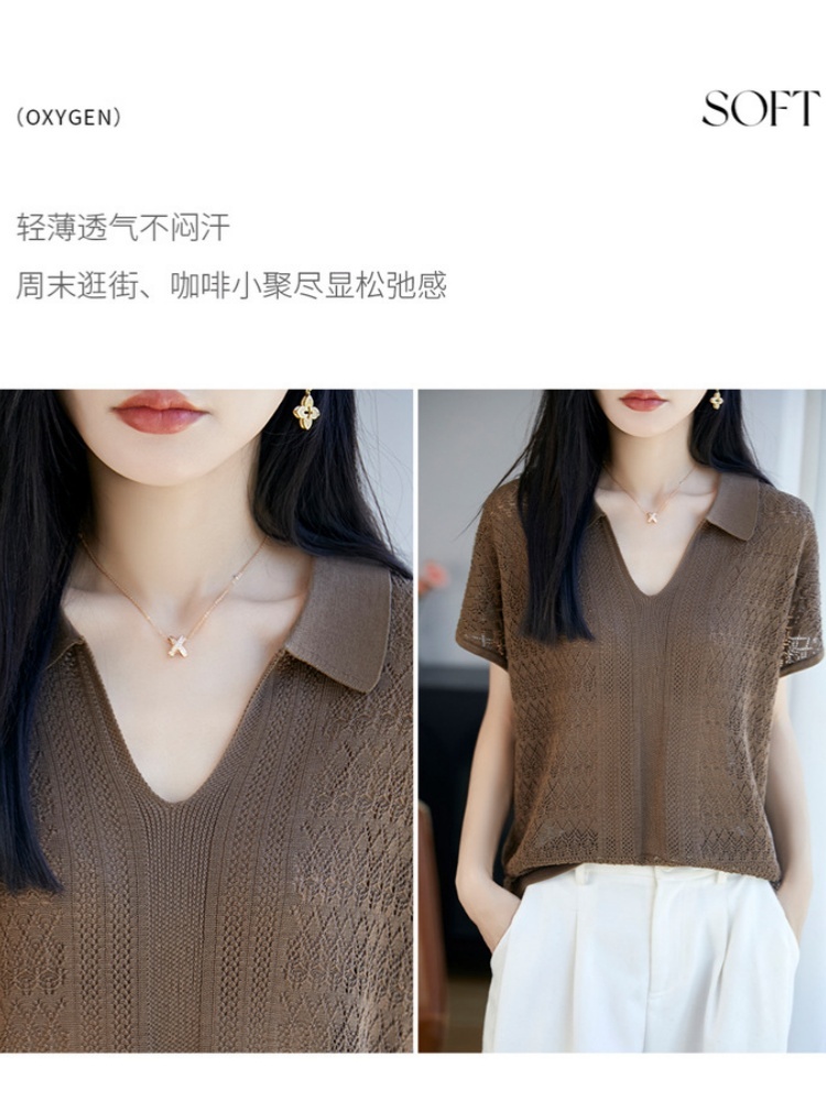 【100天丝】特舒文艺范翻领针织衫TS574·焦糖棕