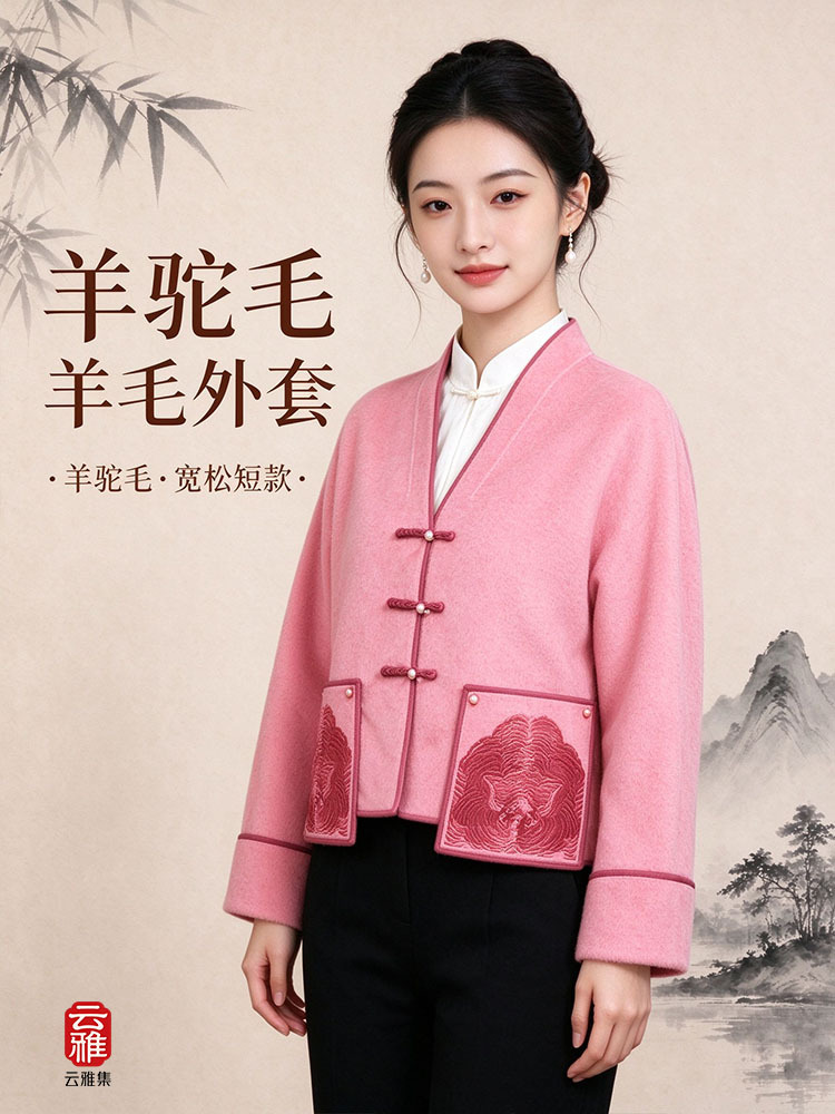 锦羊驼毛羊毛外套JXXF20260349·粉色