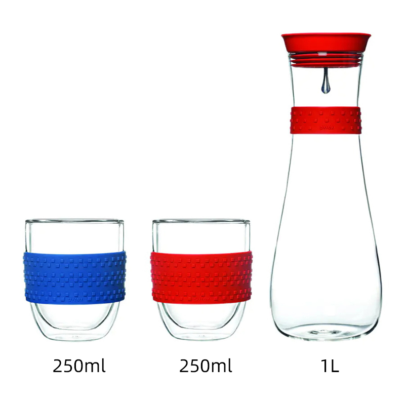 康宁-硅胶防滑耐热玻璃杯壶3件套（一壶两杯）（PX1108441-43）透明色·透明色
