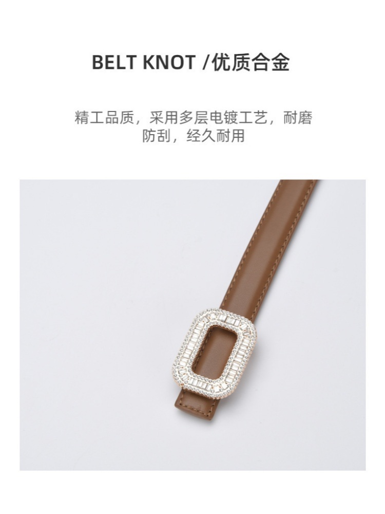 杜鹃鸟细款时尚镶钻牛皮腰带20327·黄色