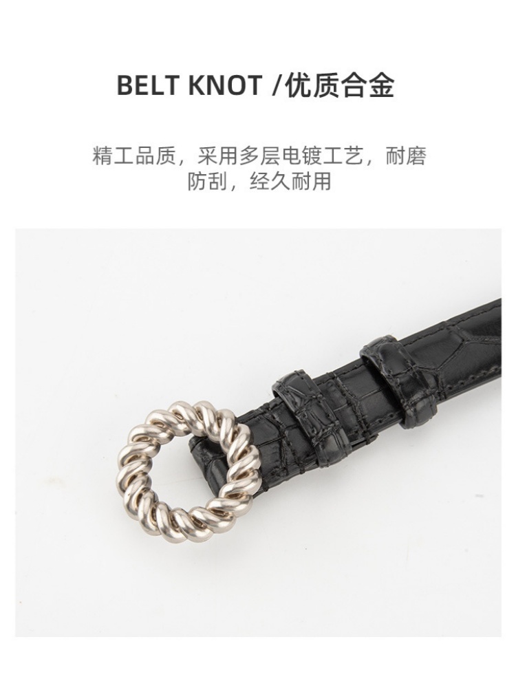 杜鹃鸟复古鳄鱼纹银扣牛皮腰带28081·黄棕色