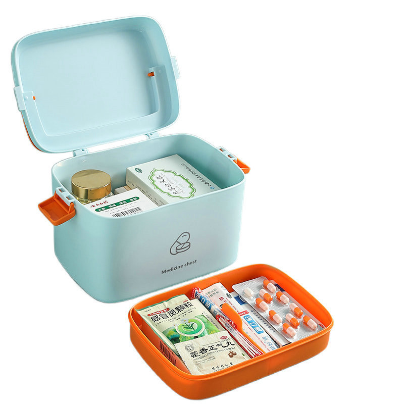 医药箱家用大容量家庭常备医疗急救包全套出诊带装药收纳盒·大号药箱-浅蓝