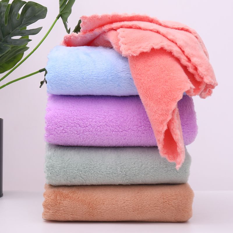 家用柔软珊瑚绒两件套（毛巾+浴巾）-五色可选·浅蓝