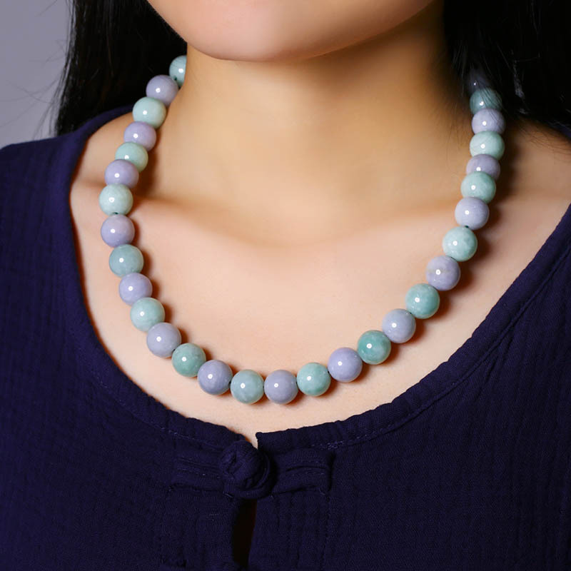 歆弘美玉老坑冰糯春带彩翡翠项链