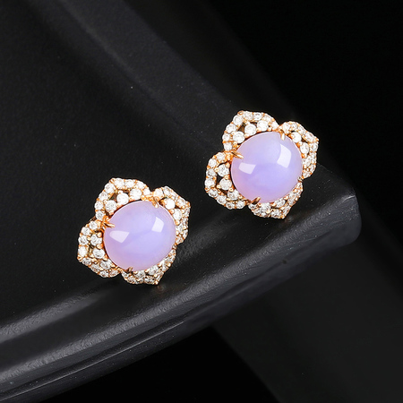 翡丽翠秒杀18k金镶天然a货翡翠紫罗兰耳钉