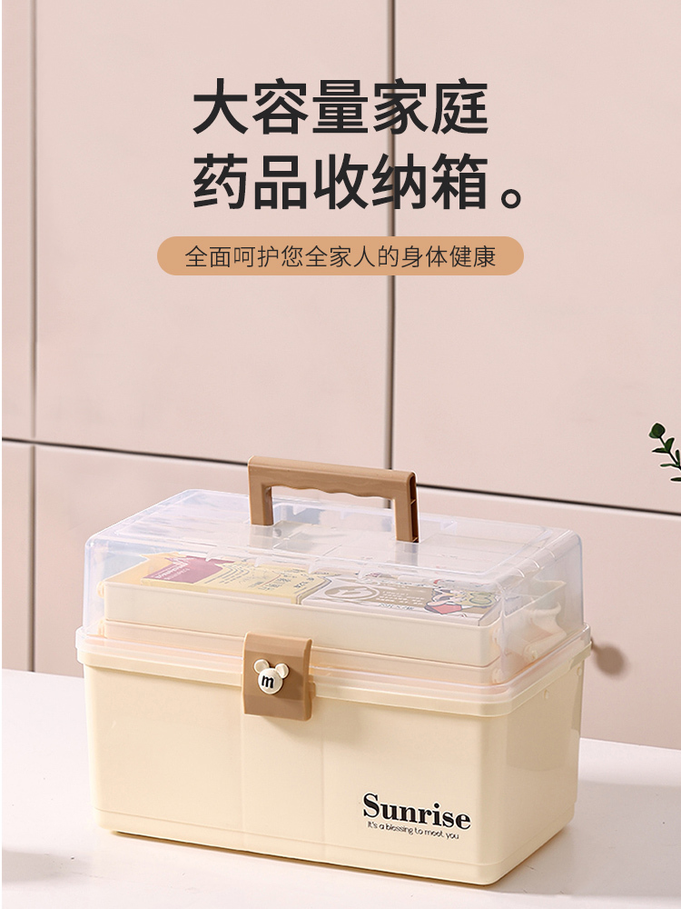 药箱家庭装家用大容量多层医药箱收纳药品盒·透明盖