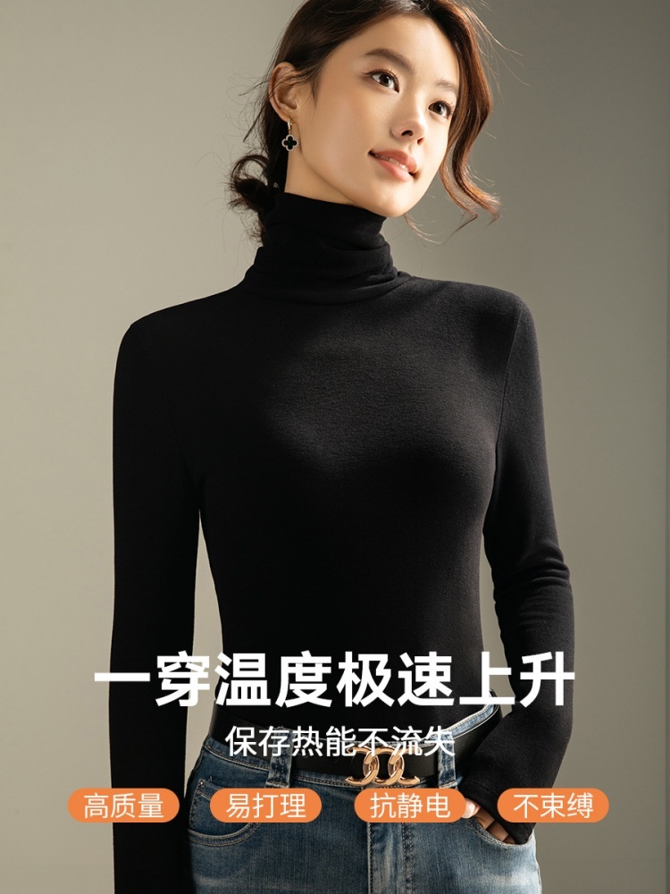 【柔滑天丝绒】修娴加厚轻暖绒高领高弹打底衫M642·安可拉红