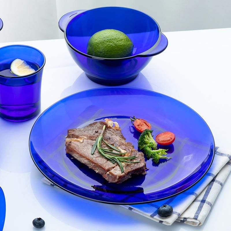 DURALEX多莱斯 法国原装进口钢化玻璃餐具家用双人碗盘八件套·宝蓝色