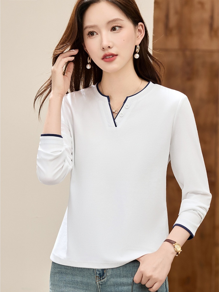 【高弹92棉】轩凌子高支拼色小V领T恤S92534012·咖色