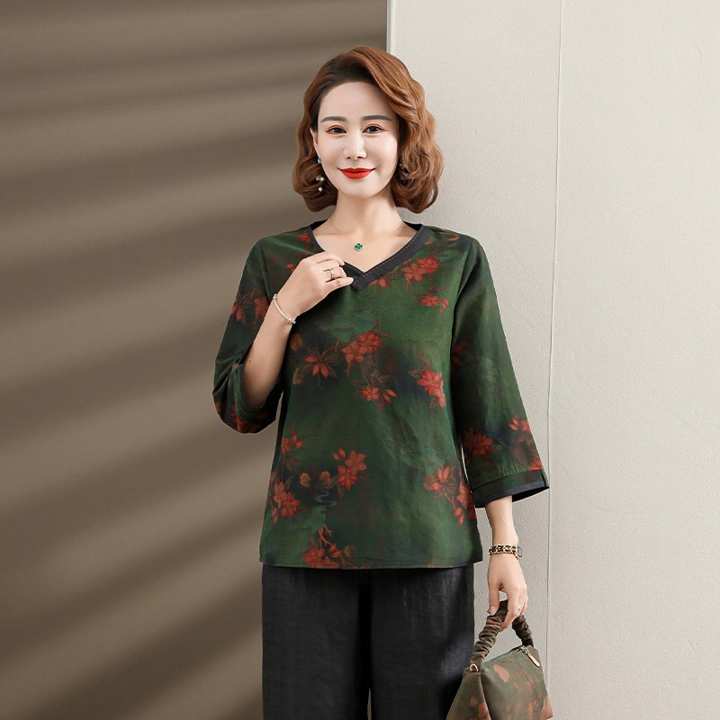 唐绮女士富贵香云纱上衣·绿色