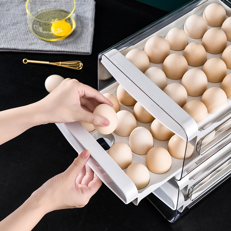鸡蛋收纳盒冰箱用双层抽屉式防摔保鲜盒SJ-0001ZJ·白色