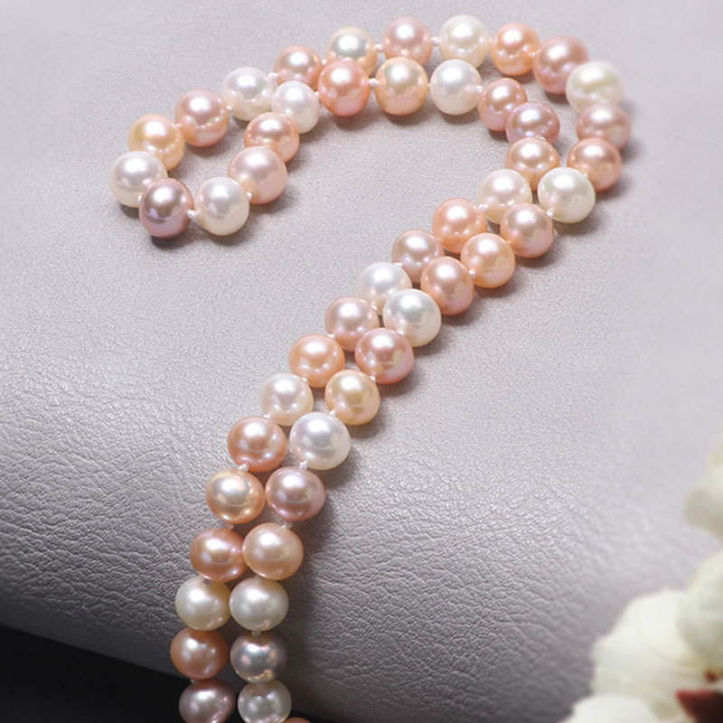 银生珍珠圆形高光泽淡水彩色珍珠项链8.5-9.5mm 共同 共同