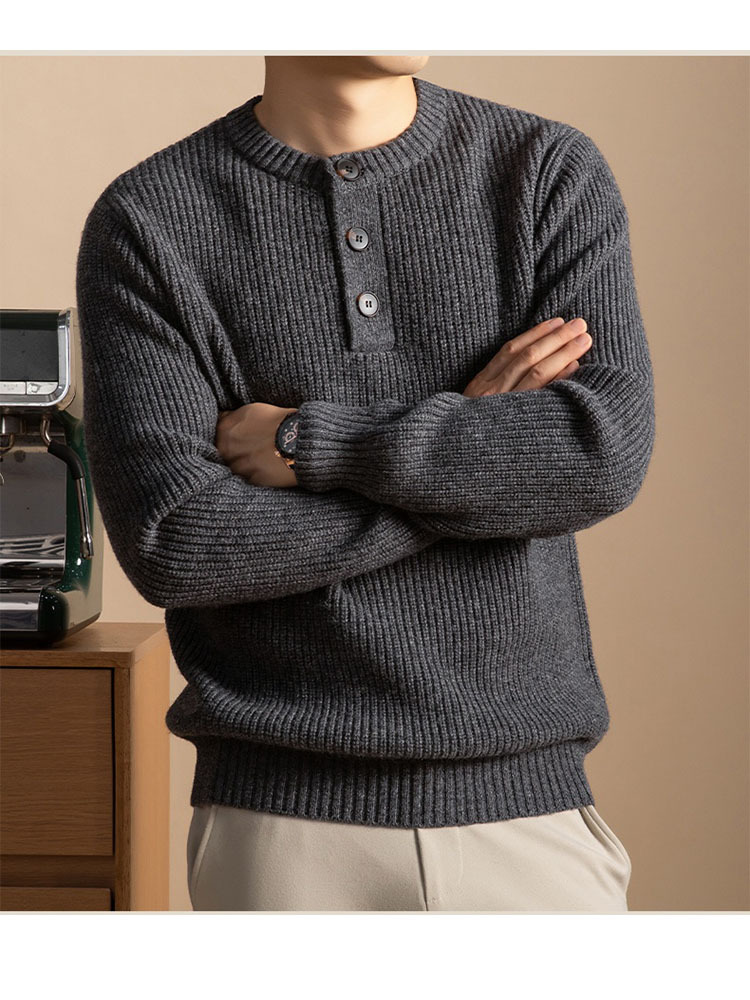 欧奈丝 男士加厚老钱风气质羊毛衫NSM5251402·深灰