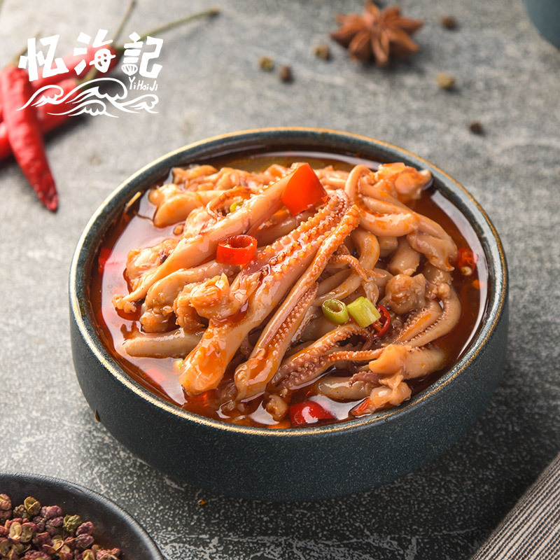 麻辣鱿鱼须4罐装忆海记即食捞汁海鲜罐头