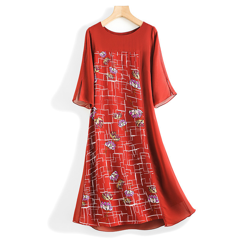 清仓！双层蚕丝/宽松版型 连衣裙·暗红