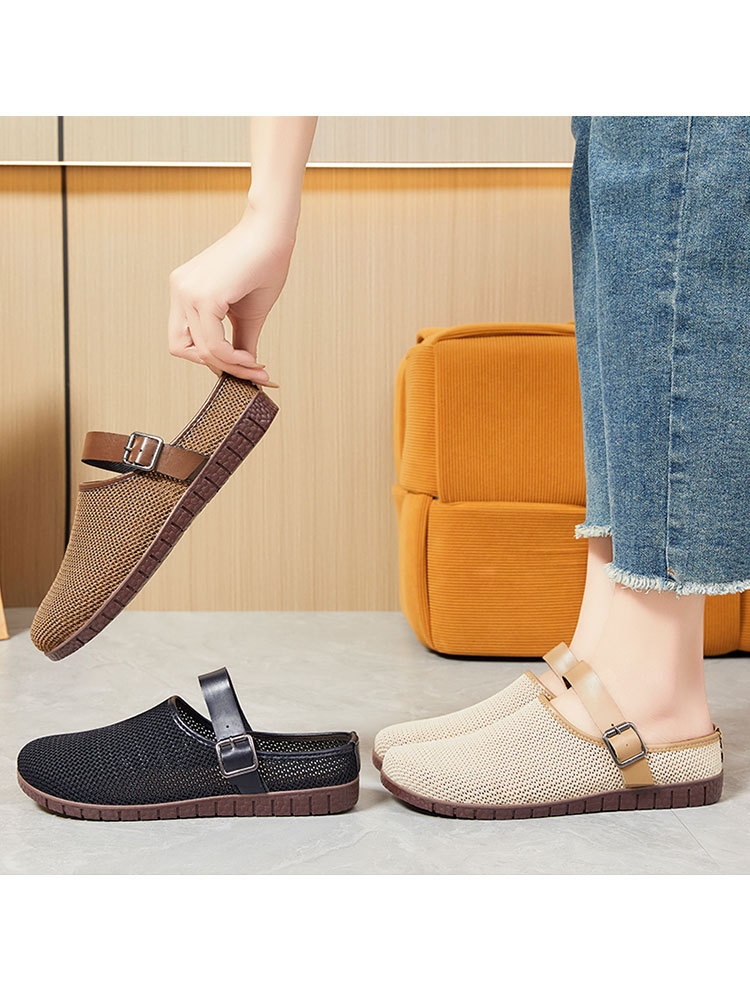 【爆款特价】时尚飞织镂空透气轻便一脚蹬勃肯半拖鞋·咖色