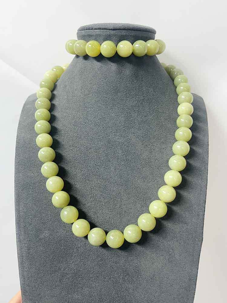 和田玉黄玉项链手串套组12MM