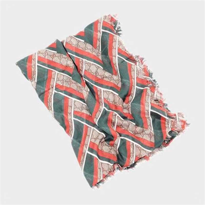 gucci经典双g绿红绿条长款围巾