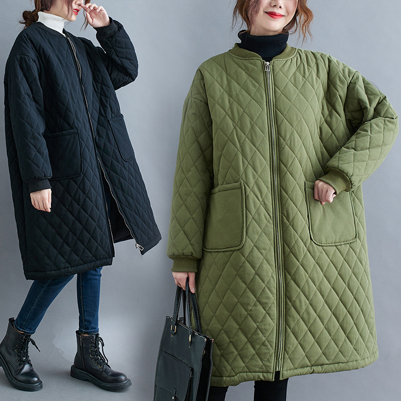 絮笈纯色宽松夹棉棉服外套卡其色