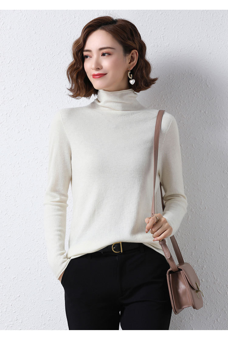 丁摩堆堆领全羊毛打底衫无缝一体21308浅灰色