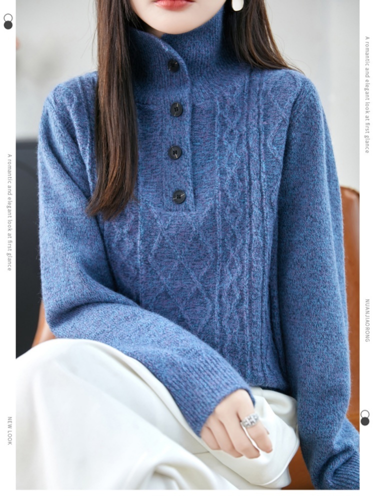 特舒冬款加厚翻领绞花毛衣TS-2130·香草绿