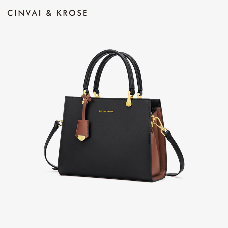 CinvaiKrose 牛皮包包潮百搭手提包斜挎包女时尚单肩包女包C6256·黑色