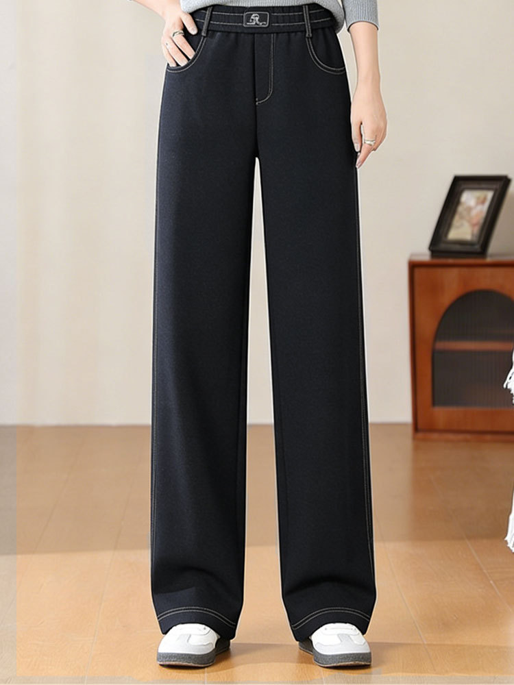 春秋款垂感弹力松紧腰直筒裤牛仔裤0326#·牛仔蓝